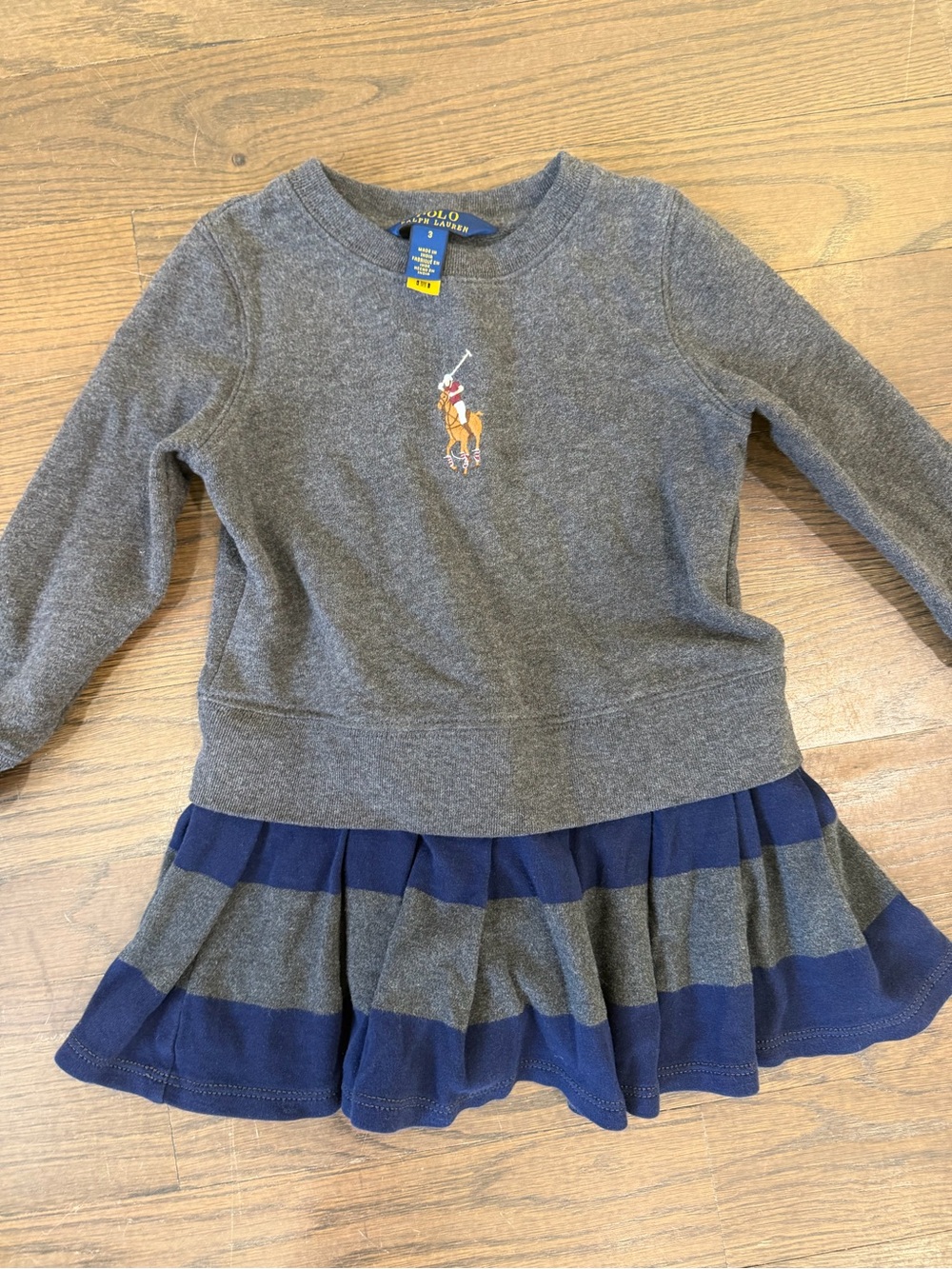 Polo by Ralph Lauren Gray & Navy Girls' Long-Sleeve Sweater Dress